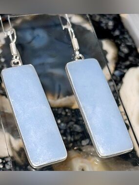 Powder Blue Angelite Azur Crystal Earrings 2 1/4”